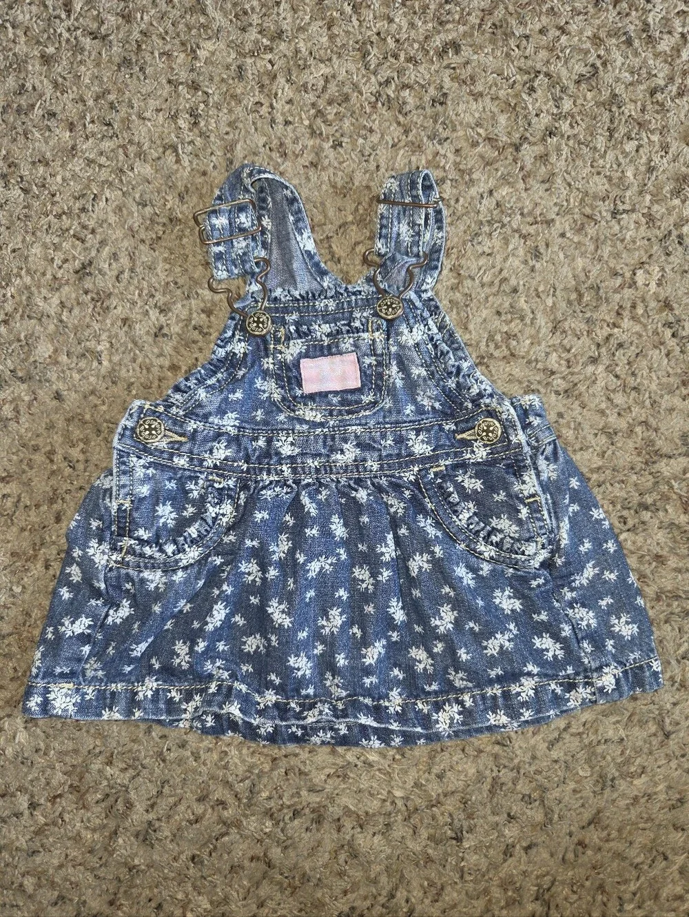 Vintage Y2k Oshkosh Bgosh Floral Denim Jumper Dress Baby Girl 3 Month